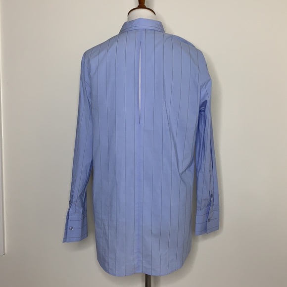 NORDSTROM SIGNATURE Blue Button Down Open Back Tunic Striped Shirt S - Picture 8 of 8